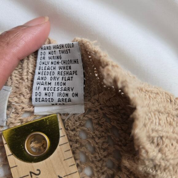 Vintage Chaus Womens Cottage Boho Indie Embroidered Beaded Open Knit Sweater M - Picture 10 of 12